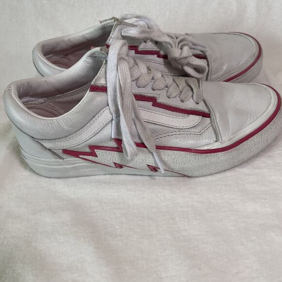Vans Old Skool White Leather With Pink BOLTS - Size 7.5 Women’s - Picture 4 of 7